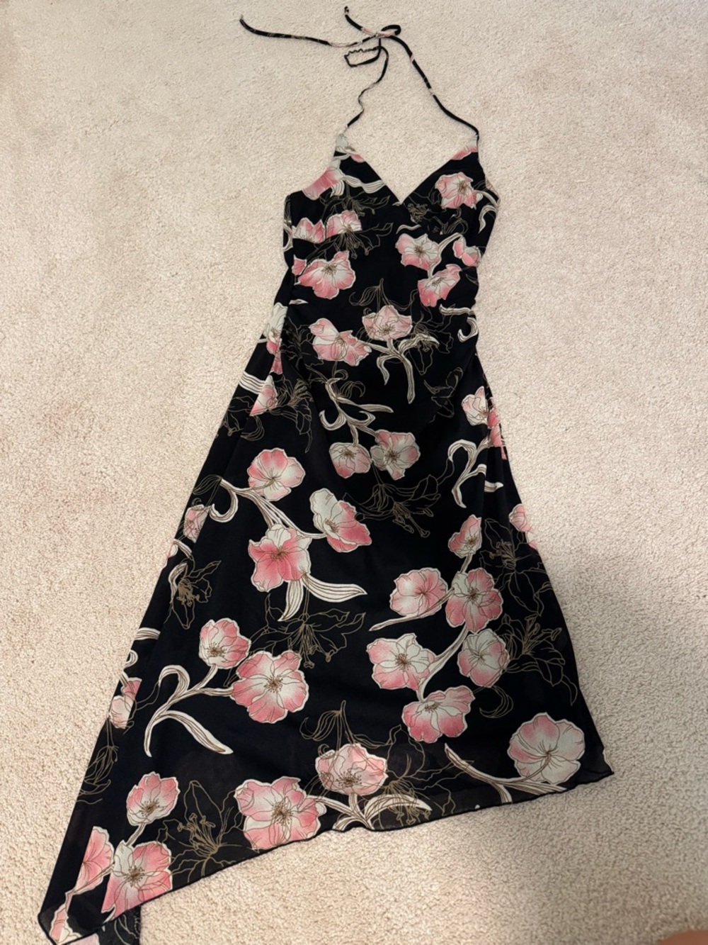Y2K Black Floral Asymmetrical Halter Heart Moon Star Dress